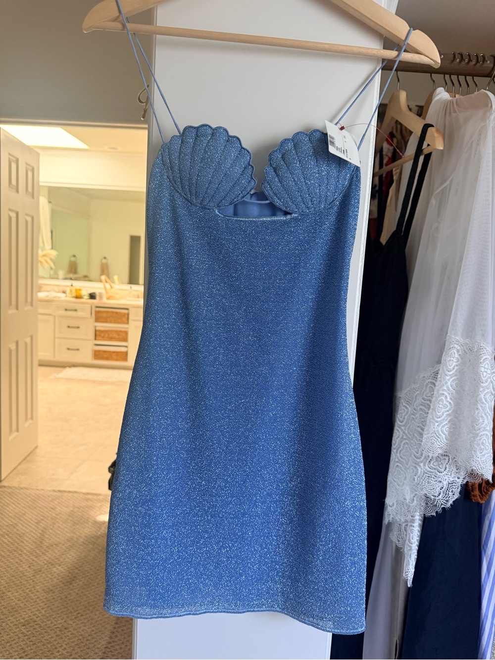 Oseree Blue Sparkle Mini Dress with Light Blue Cups - Picture 2 of 5